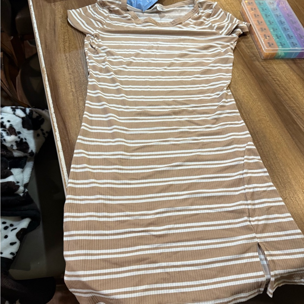 Striped Tan and White Women's Dress